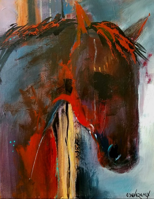 'Contemplate' modern abstract horse painting by artist Cher Devereaux