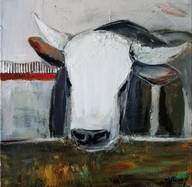 'Steer' acrylic and plaster cow painting by Cher Devereaux