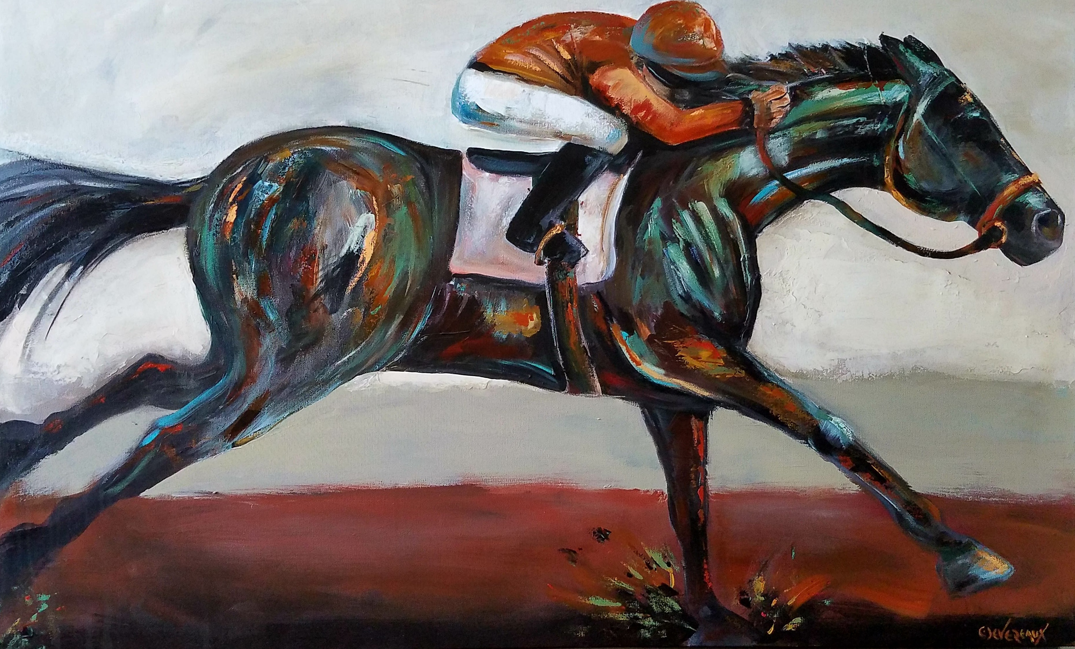 'Run' original contemporary race horse painting