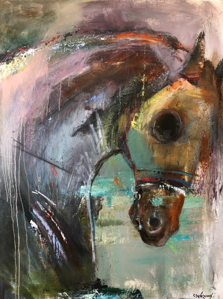 'Determination' Abstract Equine Horse Painting by Cher Devereaux