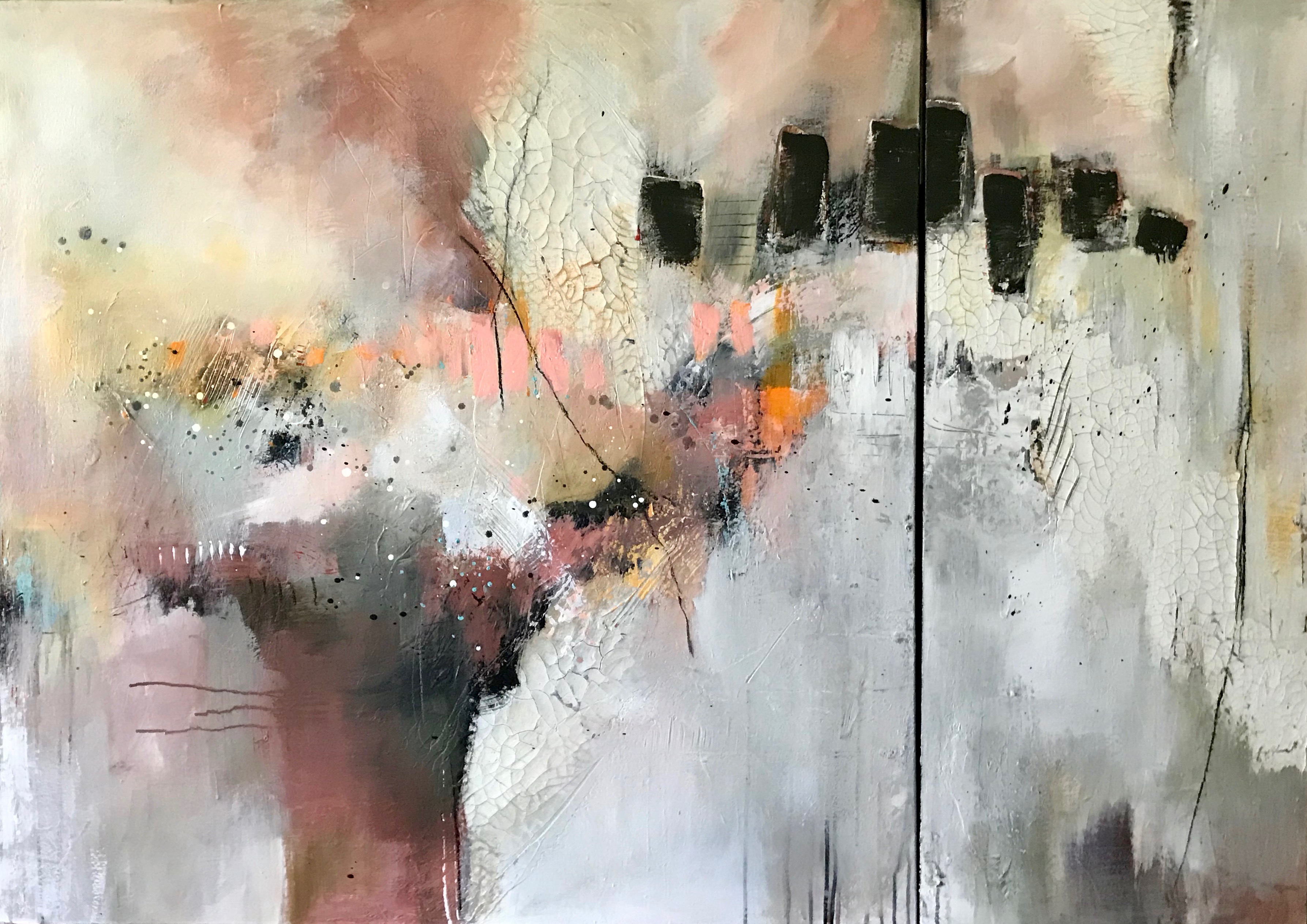 'My Offering' 40x40 and 16x40 in  contemporary modern abstract textured painting by Cher Devereaux on stretched canvas.