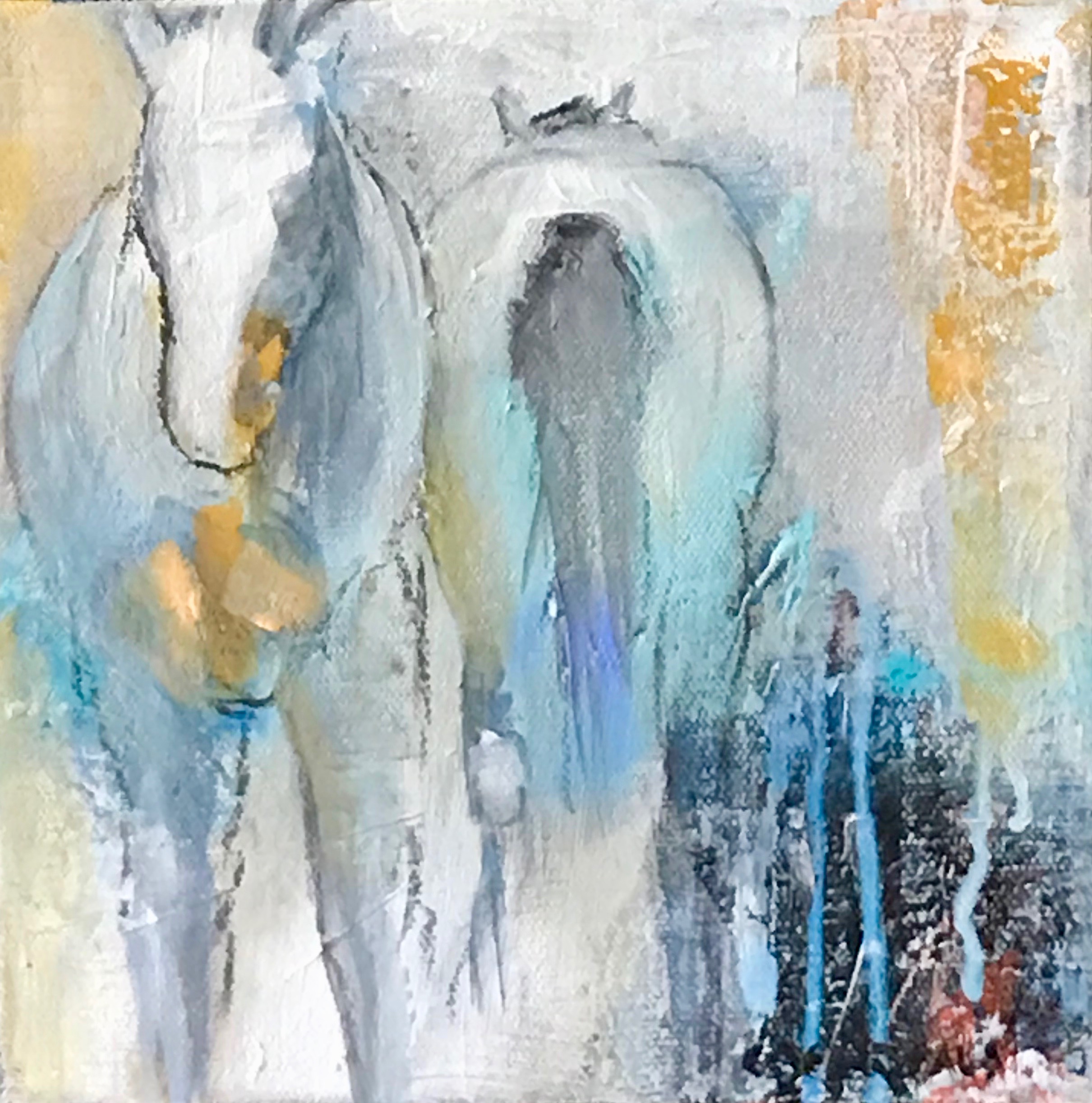 'Small 100' 8x8 Contemporary Modern Equine Horse Painting by Cher Devereaux on stretched canvas