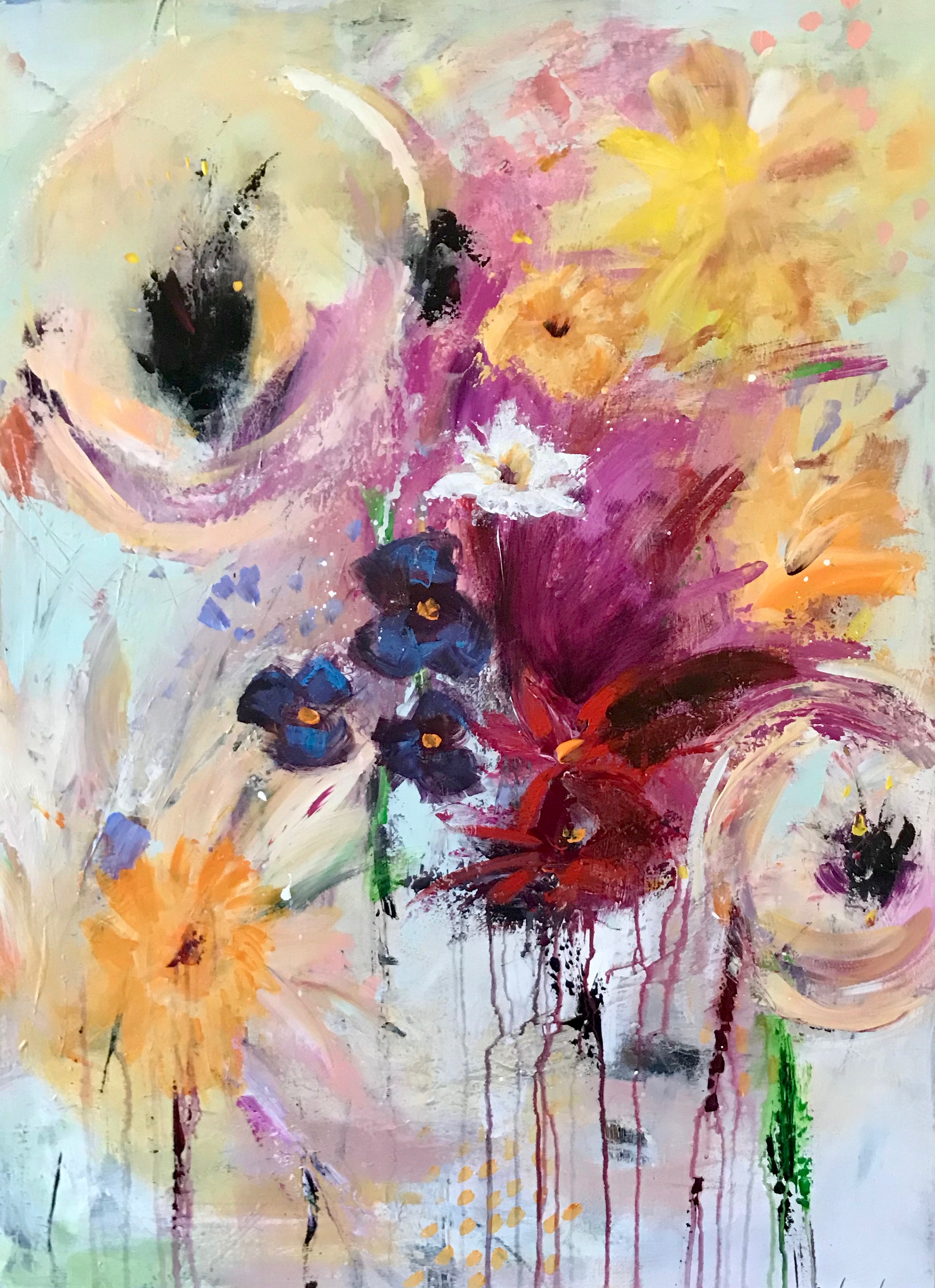 'Bliss' 30x40 in  contemporary modern flower, floral painting by Cher Devereaux on stretched canvas.