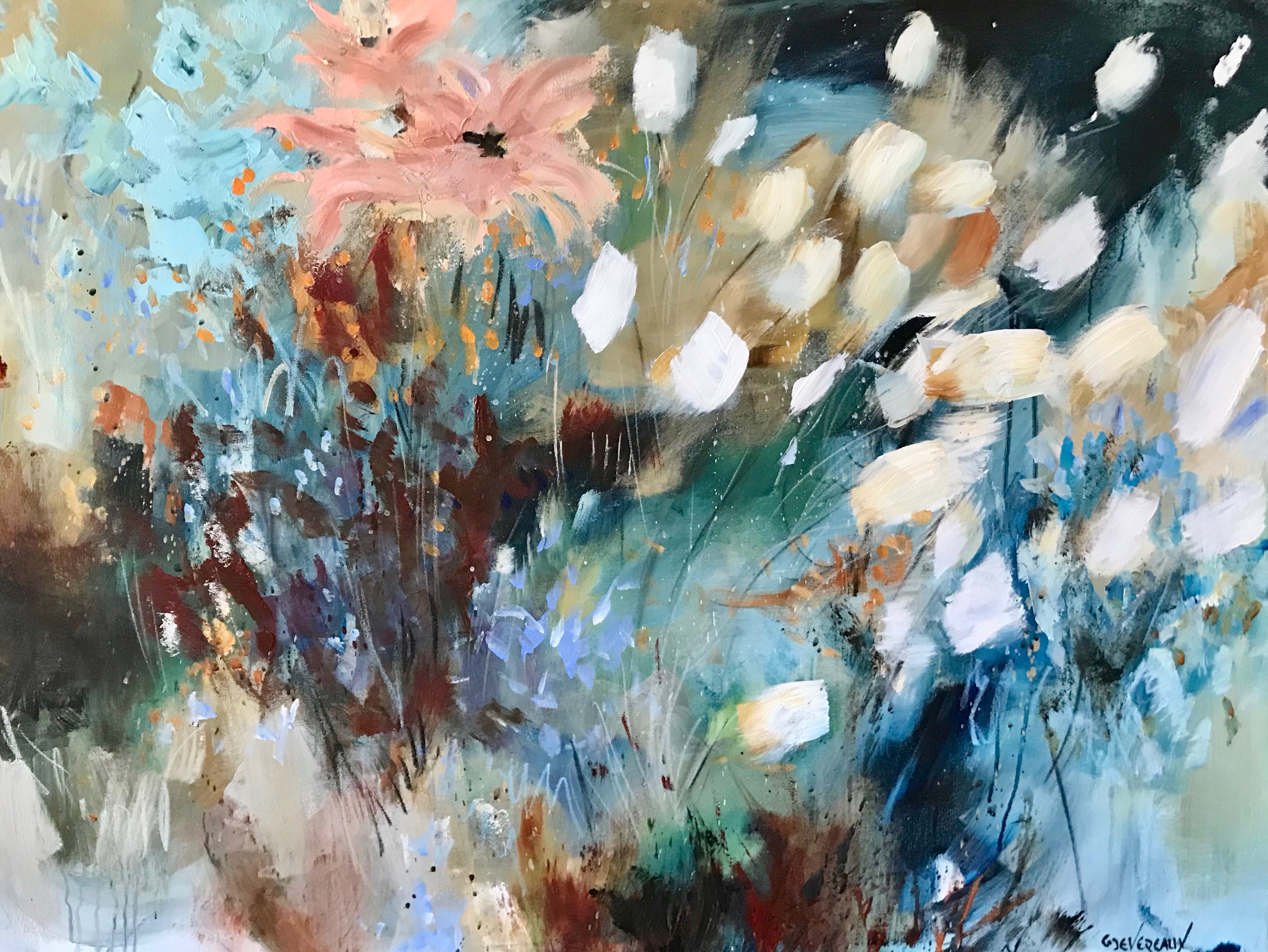'Say It Out Loud' 30x40 in  contemporary modern flower, floral painting by Cher Devereaux on stretched canvas.