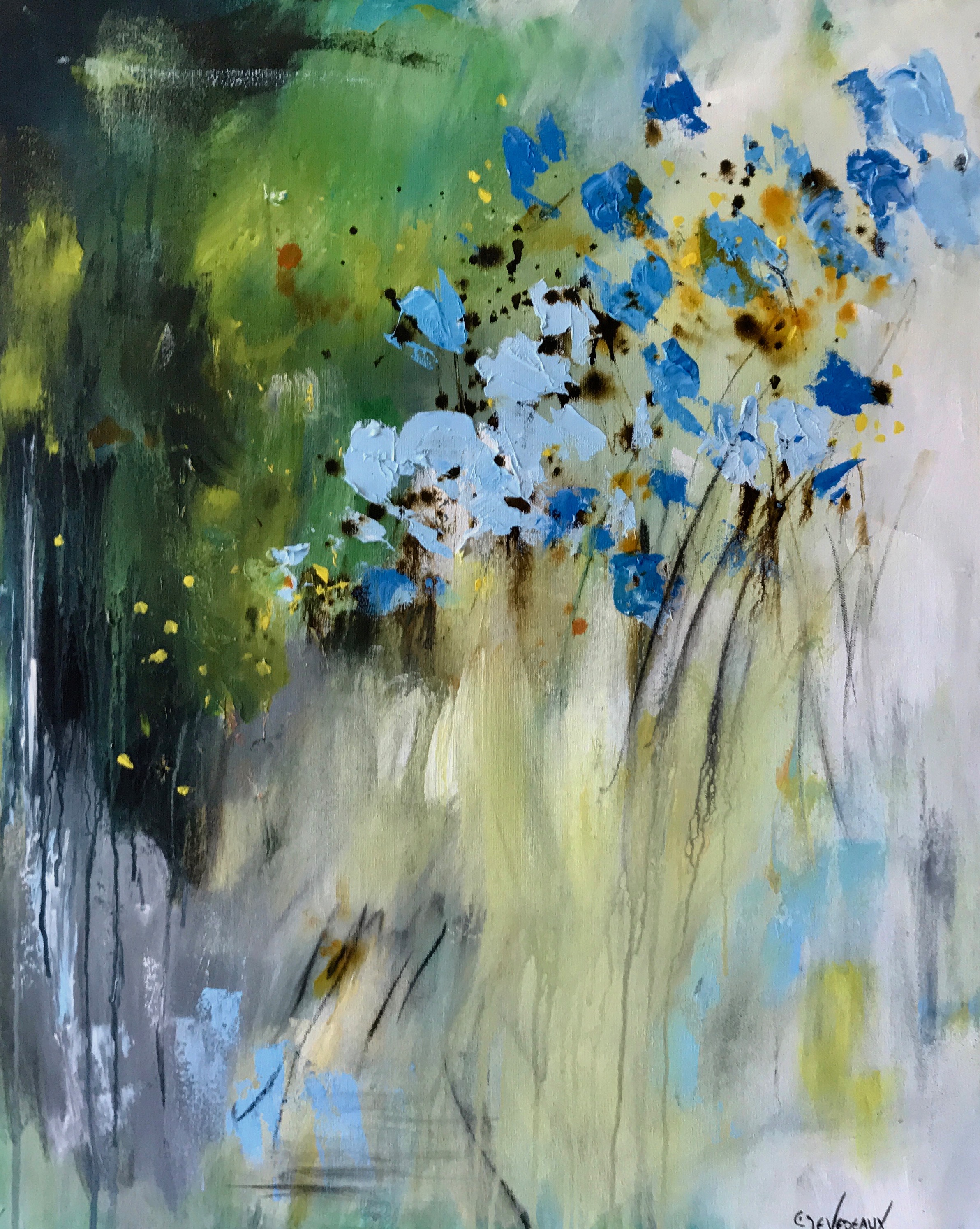 'Feeling Blue 2' 24x30 in  contemporary modern flower, floral painting by Cher Devereaux on stretched canvas.