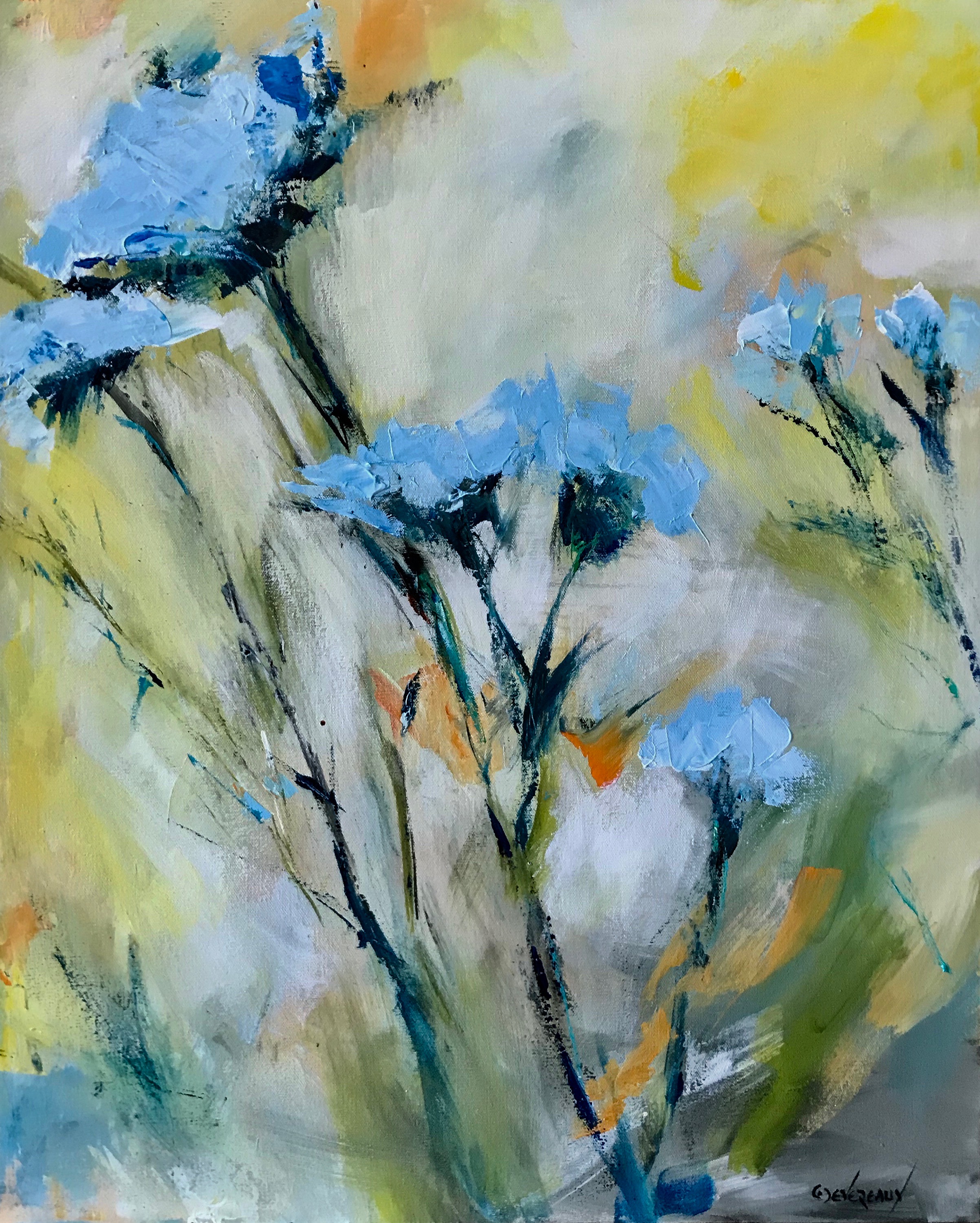 'A Touch of Sunshine' 24x30 in  contemporary modern flower, floral painting by Cher Devereaux on stretched canvas.