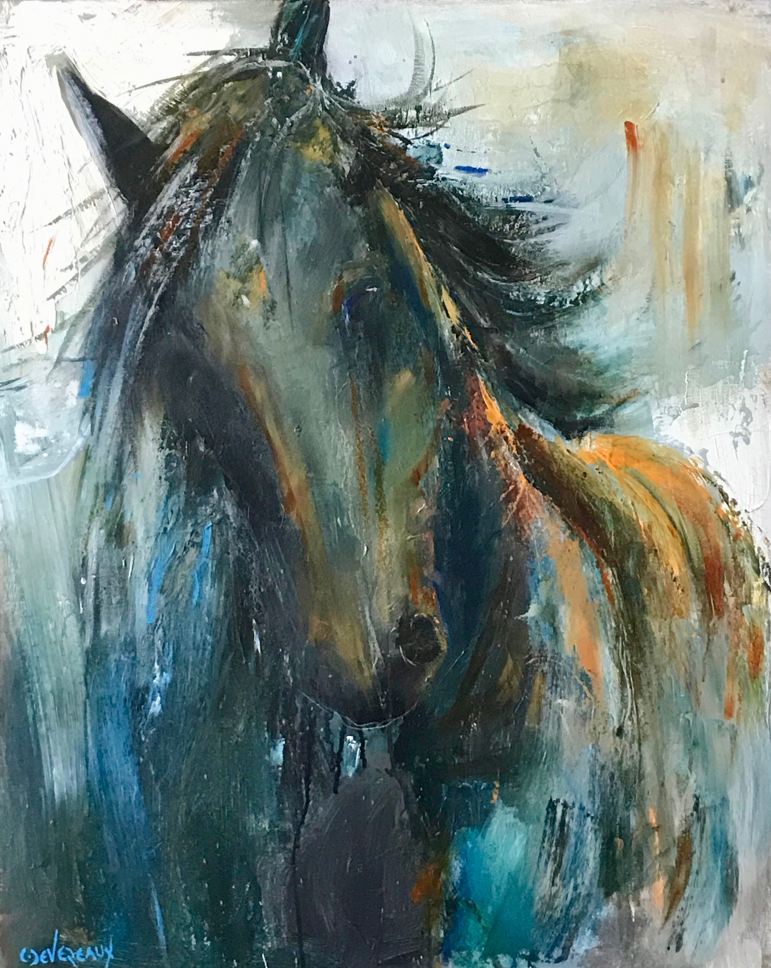 ‘Splash’ 24×30 in  contemporary modern equine, horse painting by Cher Devereaux on stretched canvas.