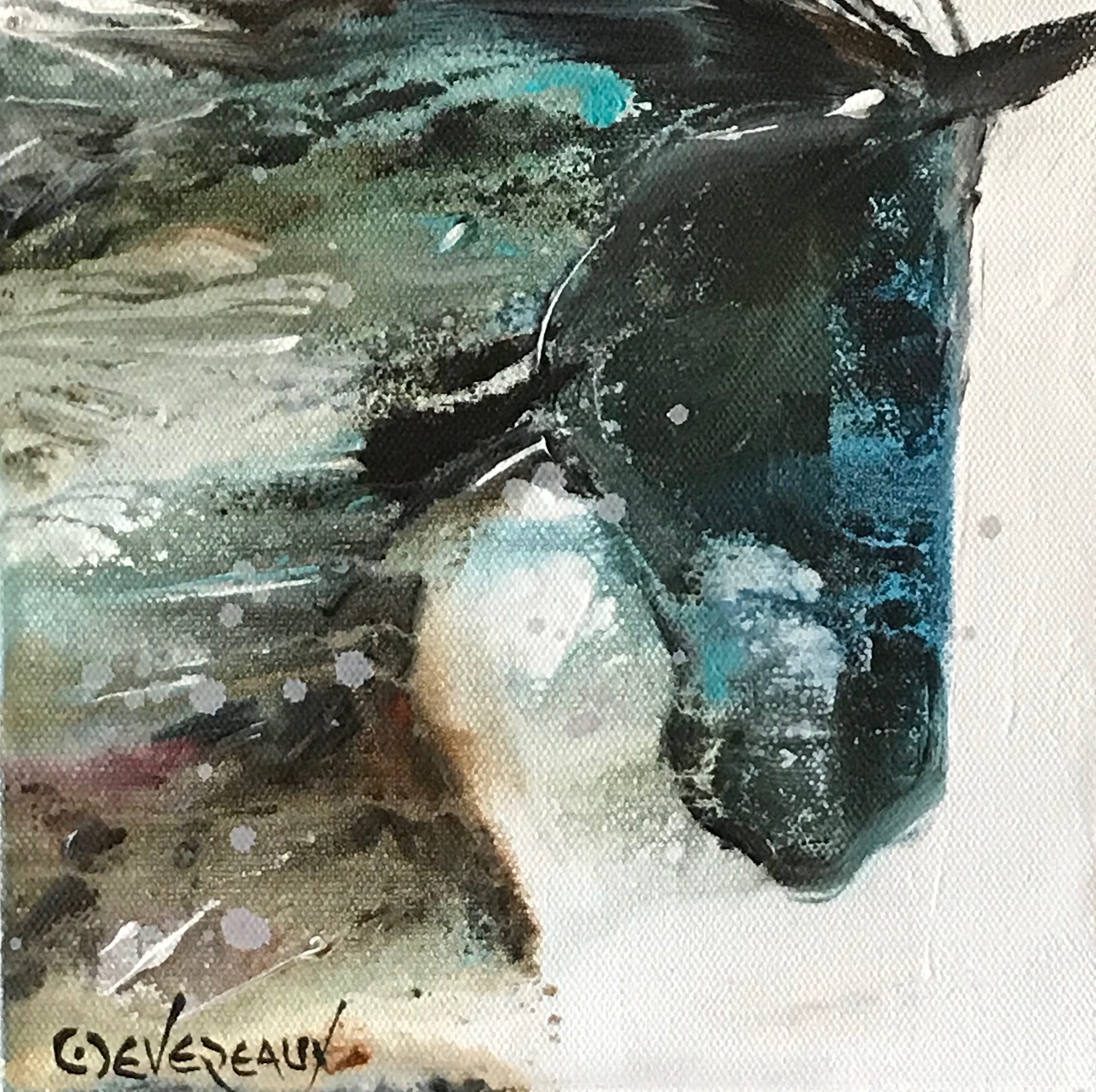 'Small 102' 8x8 Contemporary Modern Equine Horse Painting by Cher Devereaux on stretched canvas
