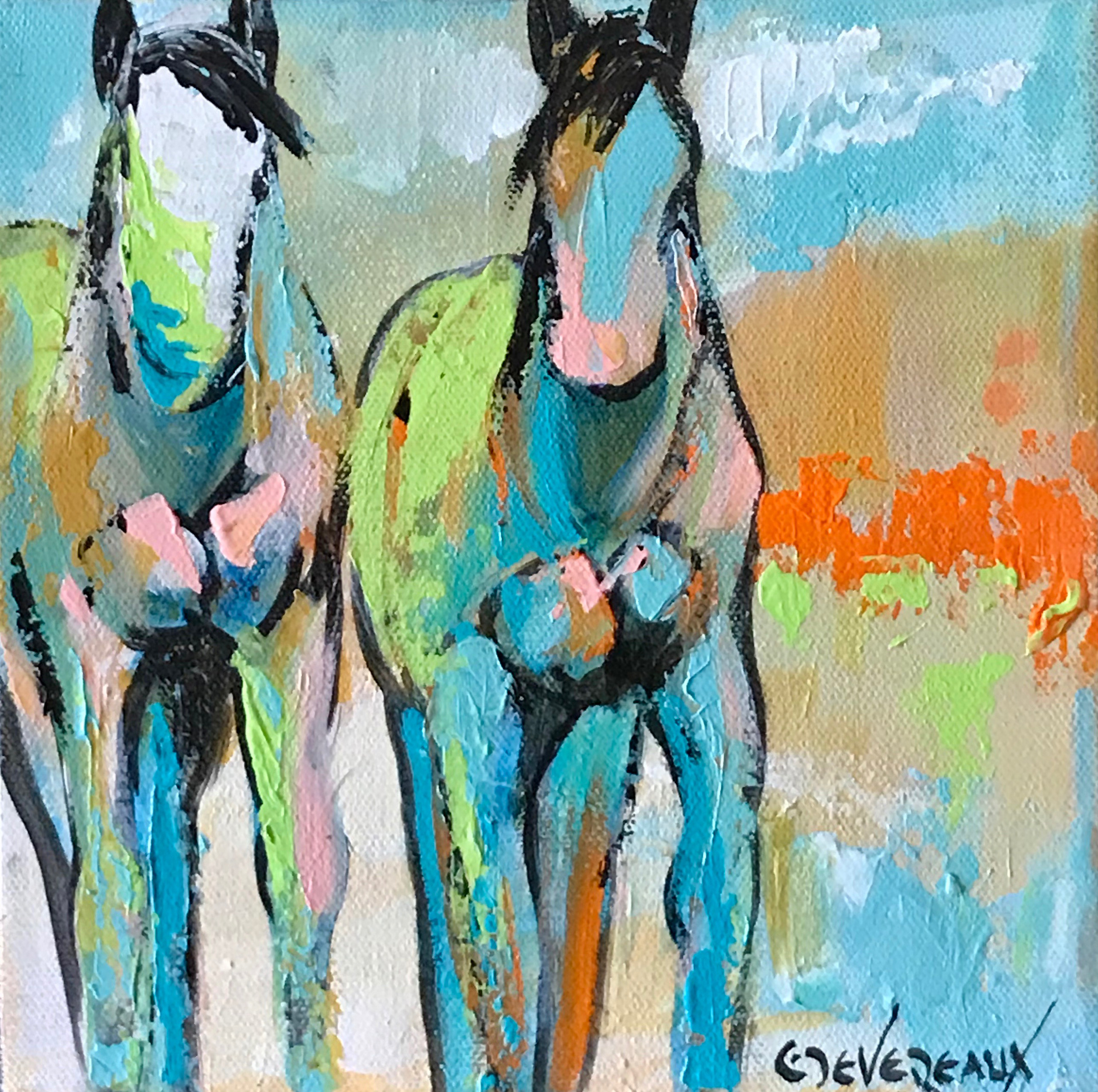 'Small 114' 8x8 Contemporary Modern Equine Horse Painting by Cher Devereaux on stretched canvas