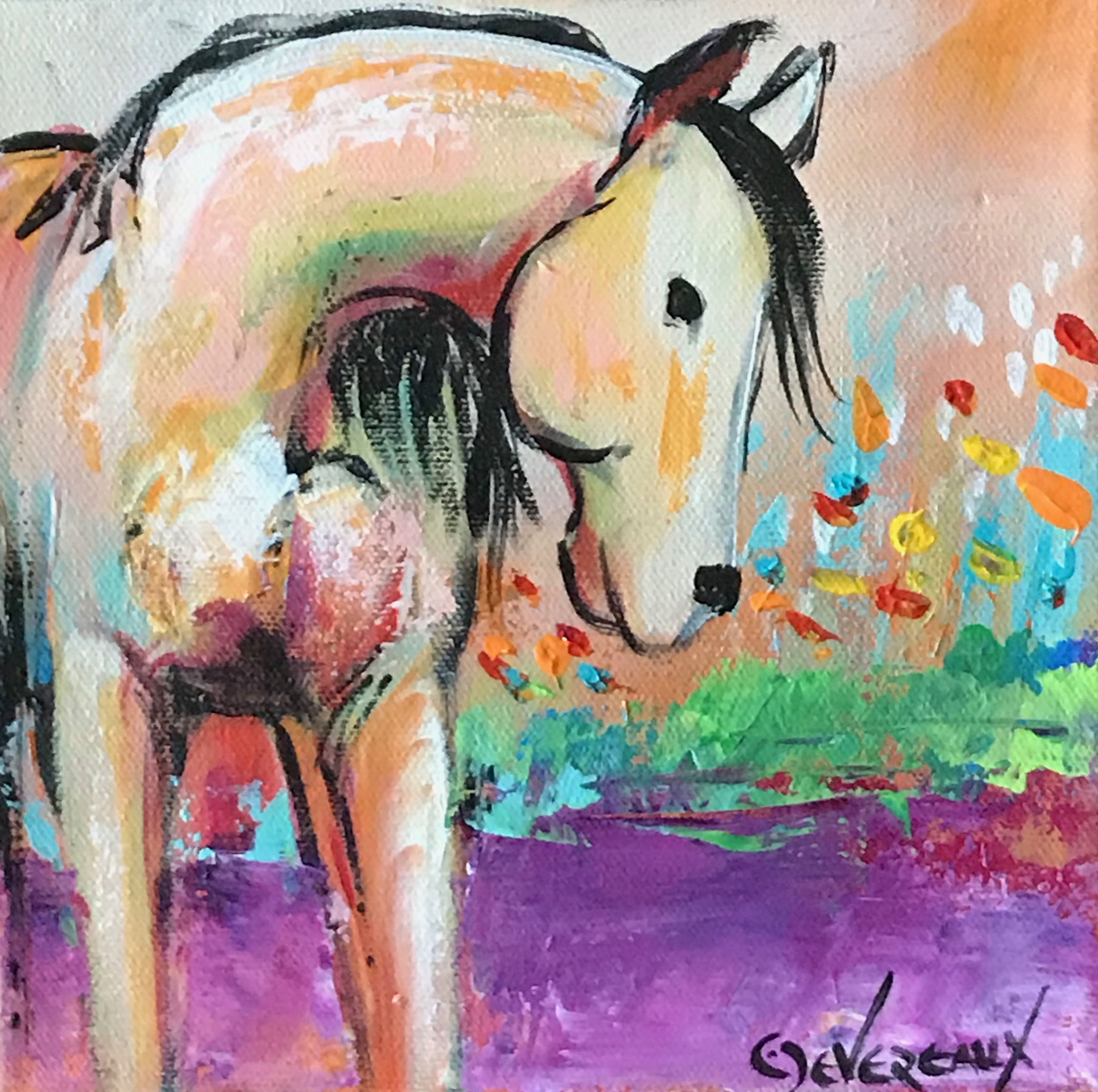 'Small 115' 8x8 Contemporary Modern Equine Horse Painting by Cher Devereaux on stretched canvas