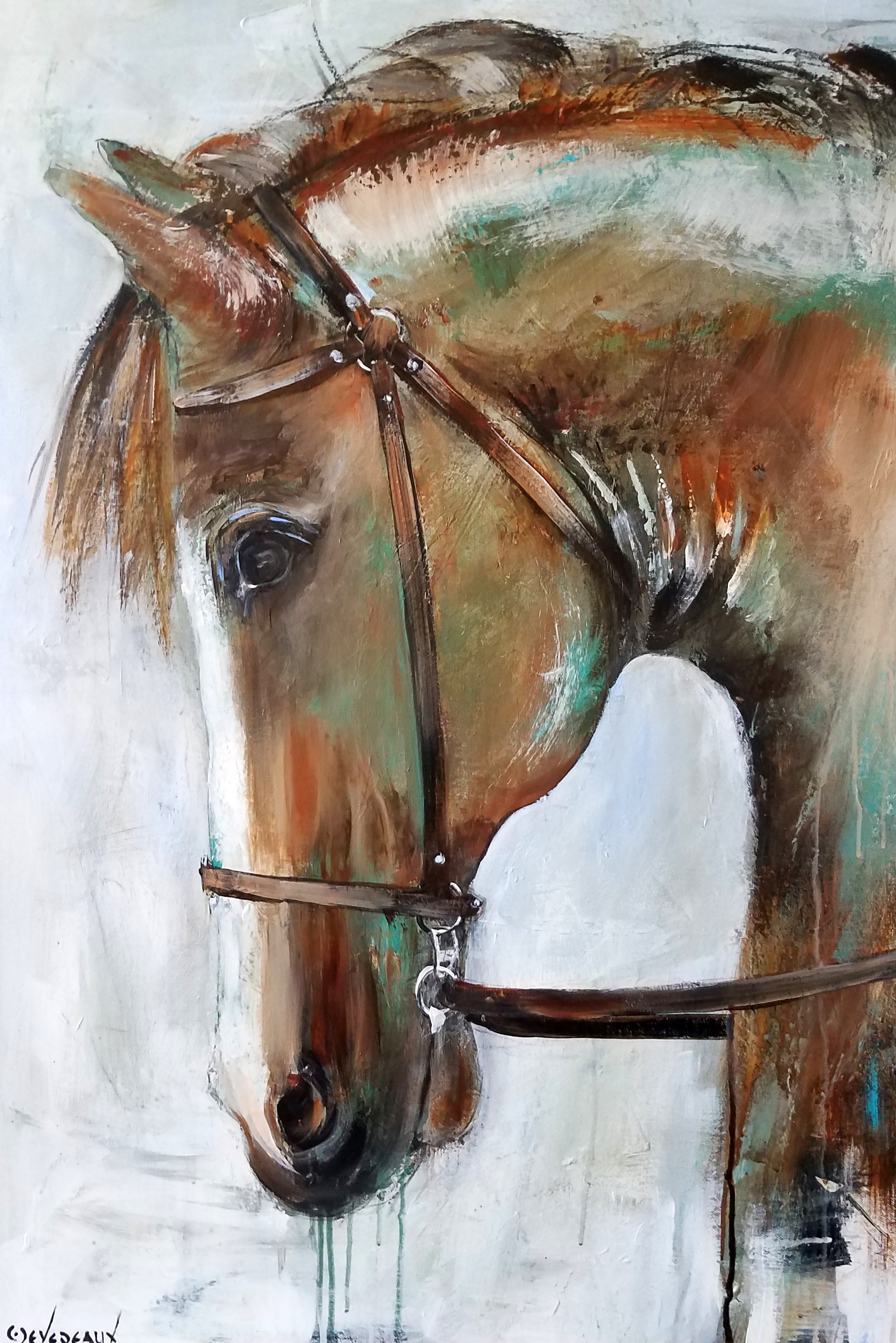 'All In' 24x36 acrylic on canvas Contemporary Modern Equine Horse Painting by Cher Devereaux
