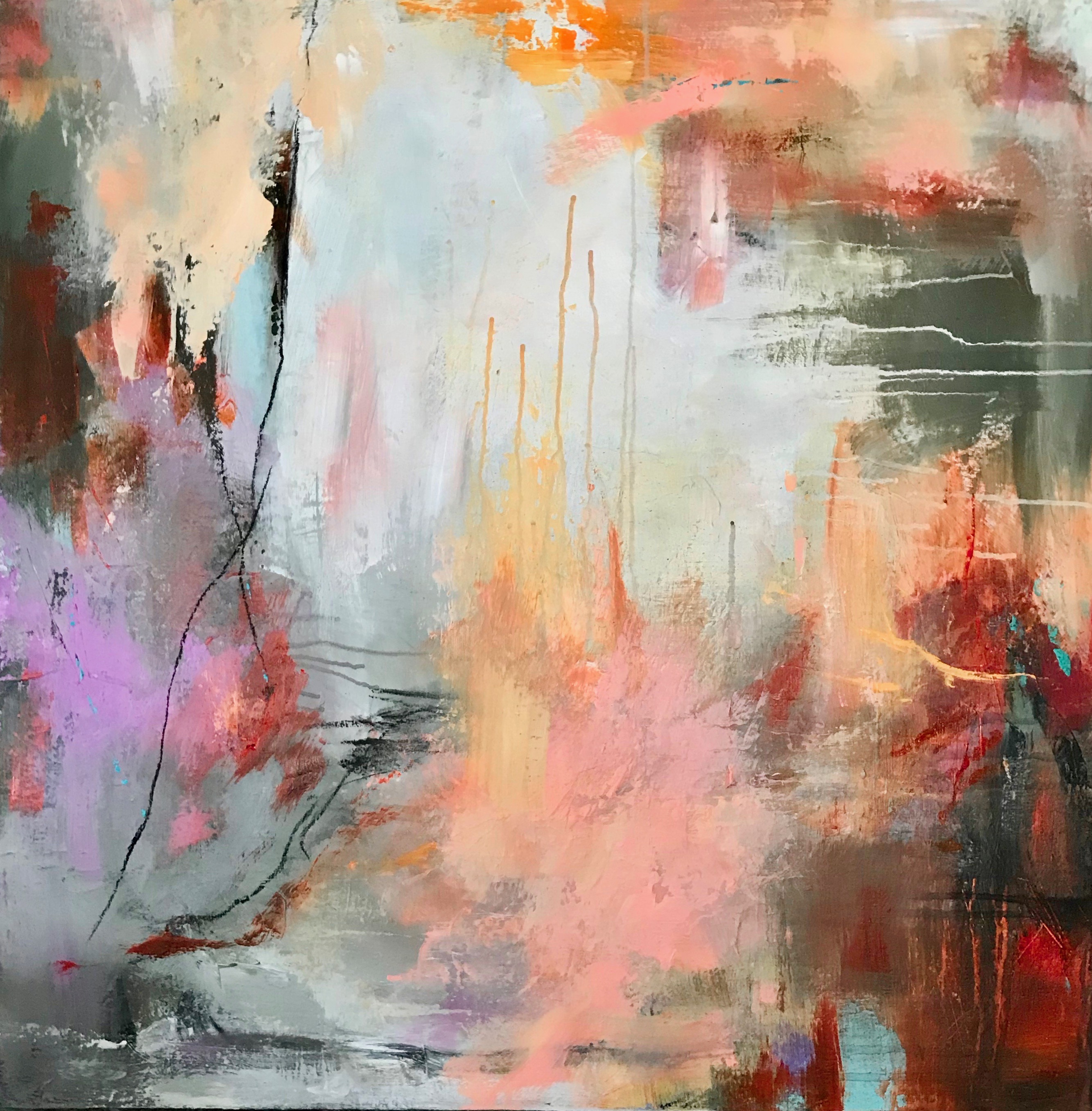 'Fire Within' 30x30 acrylic on canvas Contemporary Modern Abstract Painting by Cher Devereaux