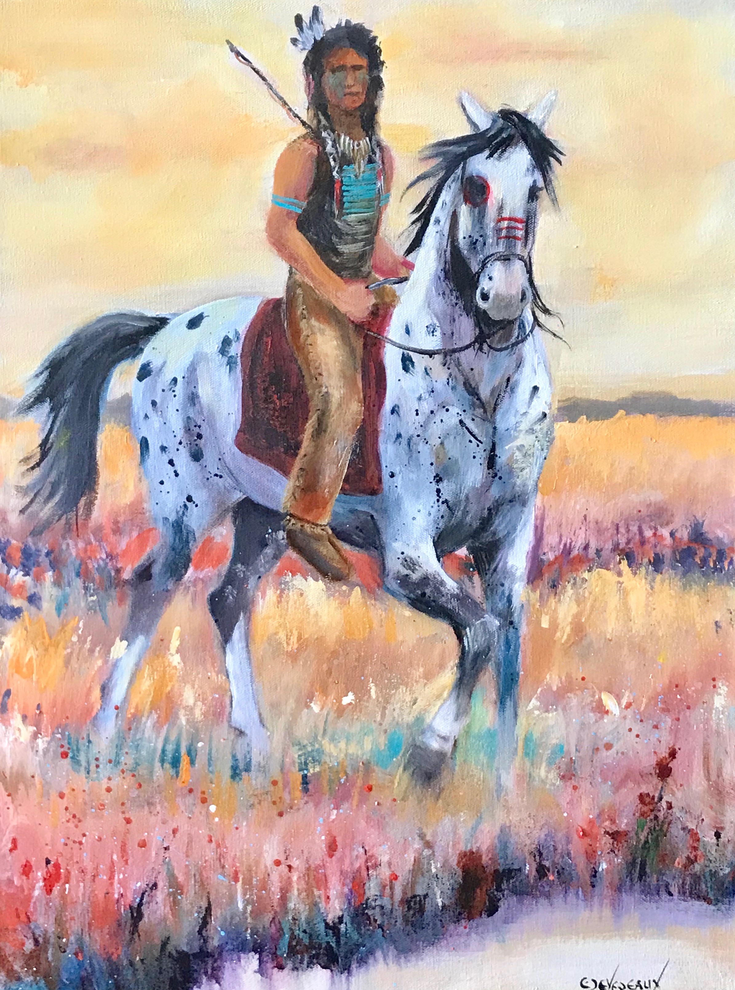 'Brave 2' contemporary native american indian painting by Cher Devereaux