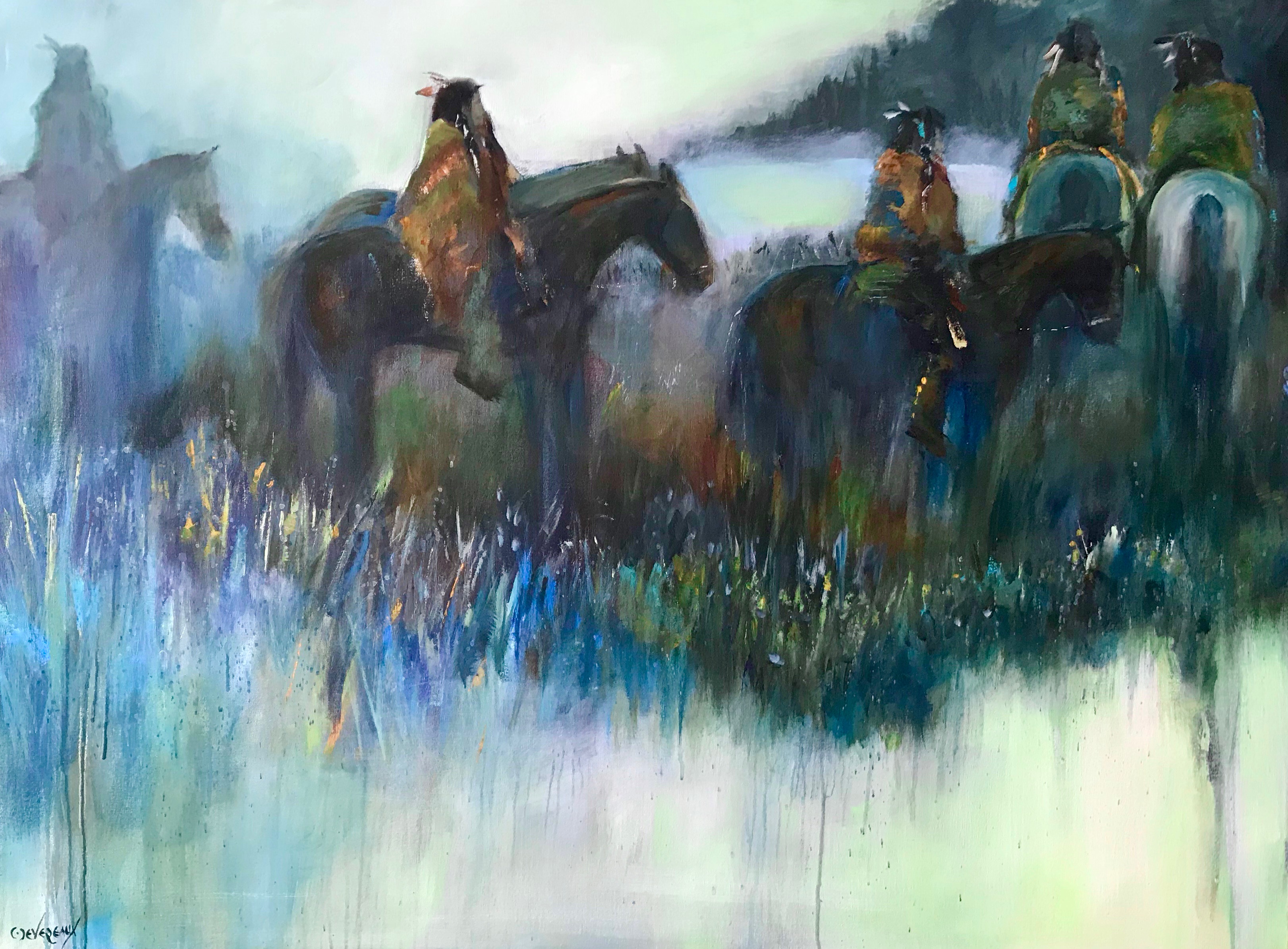 'First Light' 36x48 Contemporary Native American Horse Painting by Cher Devereaux on stretched canvas