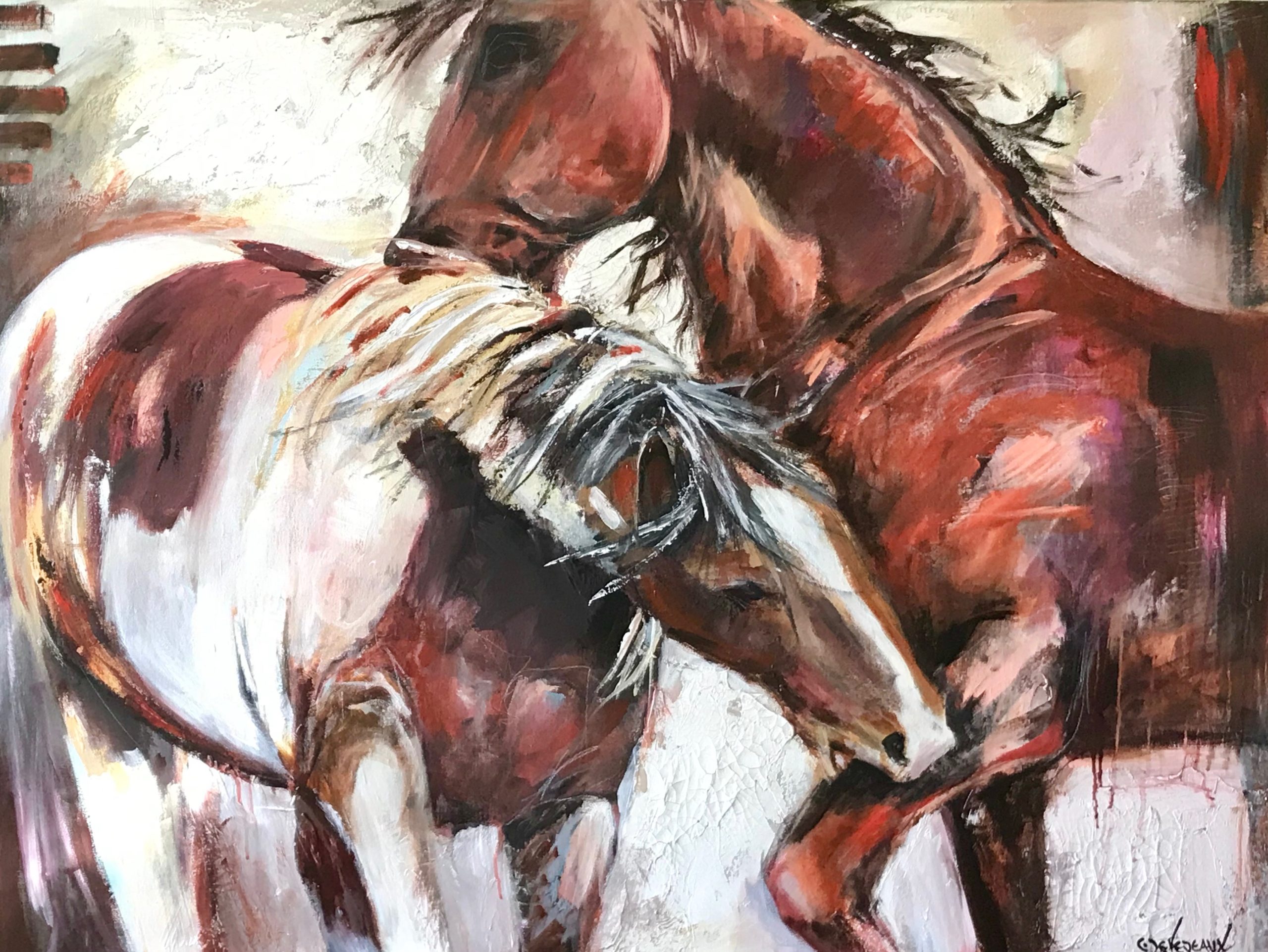 'Mustang Tango' 36x48 on canvas, modern equine horse, wild horses painting by Cher Devereaux