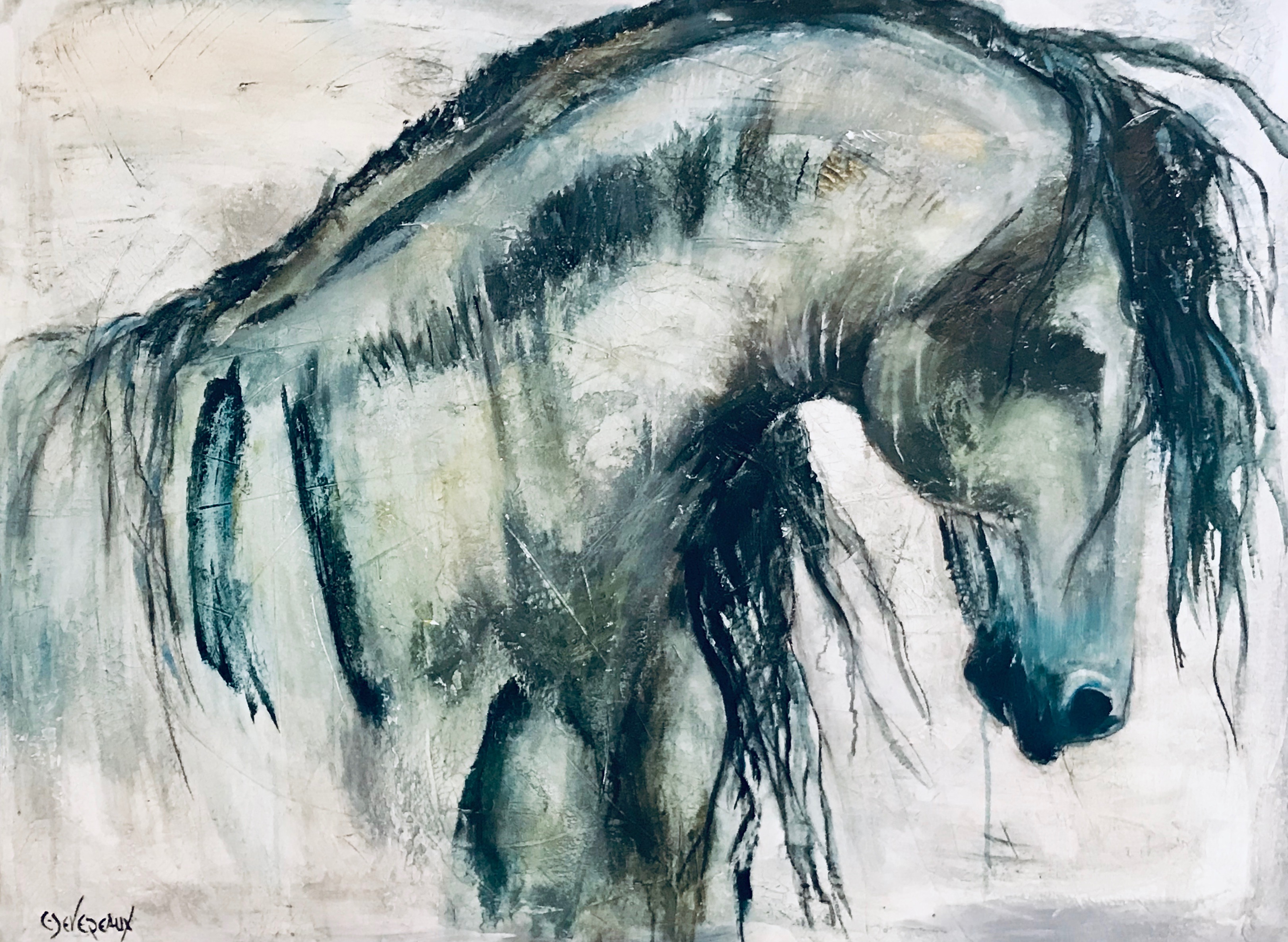 'Magnifique' 36x48 contemporary equine horse painting by Cher Devereaux